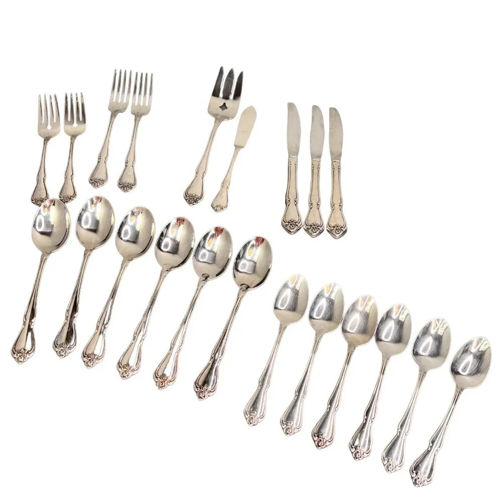 Oneida True Rose Flatware Lot 21 pc Stainless Steel Set Forks Spoons Serving